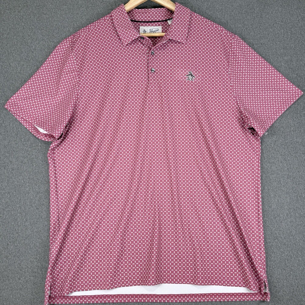 Original Penguin Mens XL Pink Geometric Polo Shirt Short Sleeve Embroidered Logo